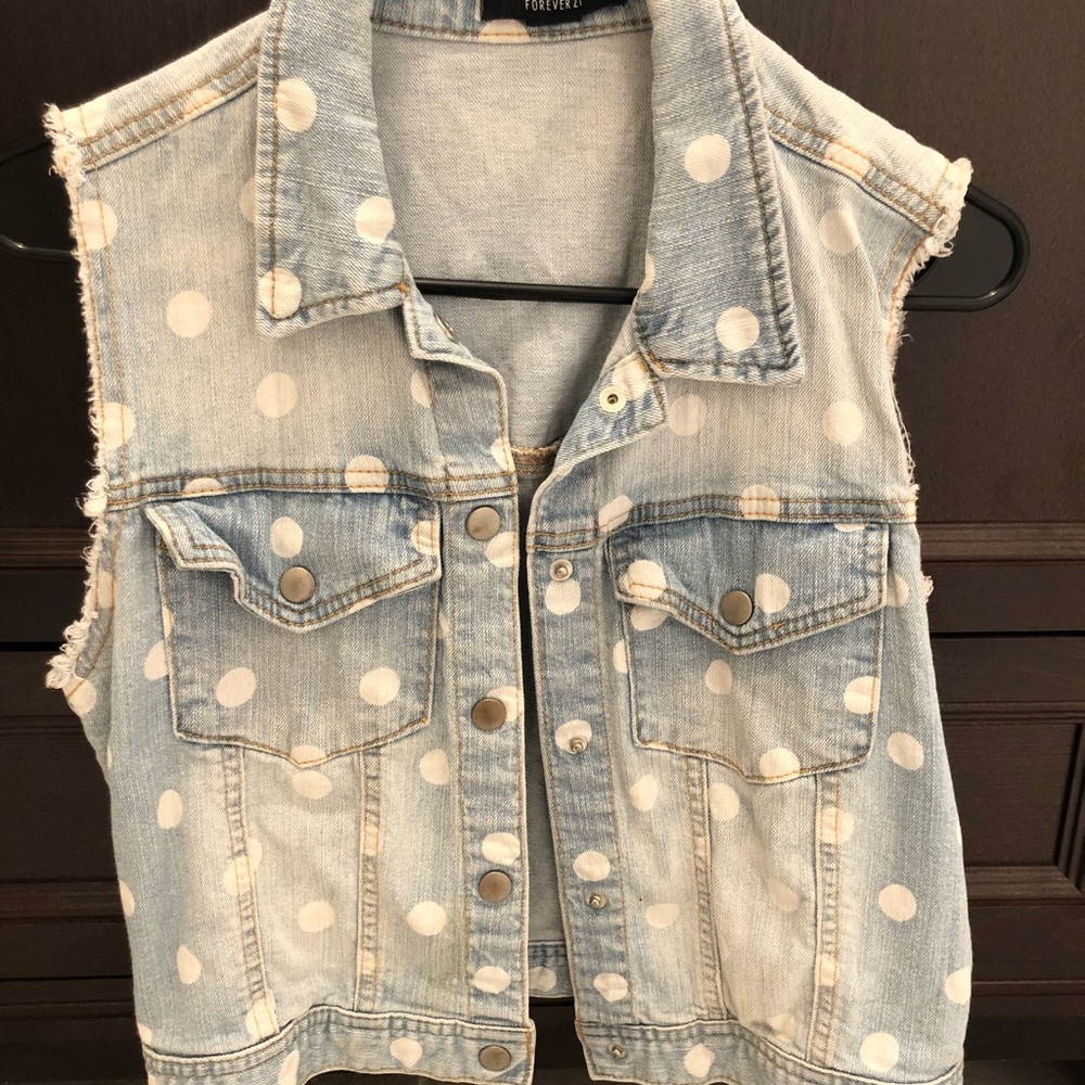 Denim Vest with White Polka Dots